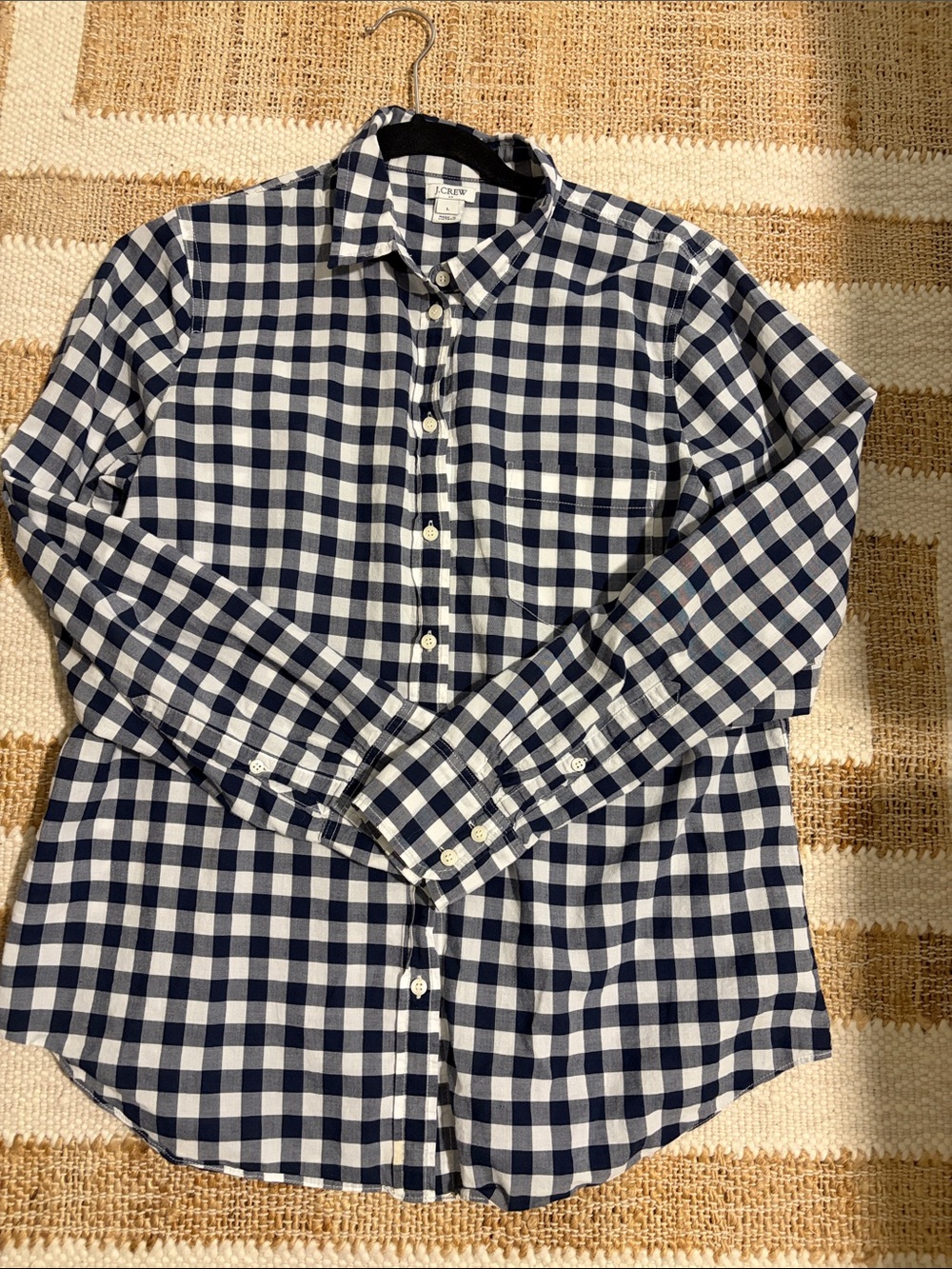 J. Crew Navy and White Gingham Button-Down Shirt - EUC